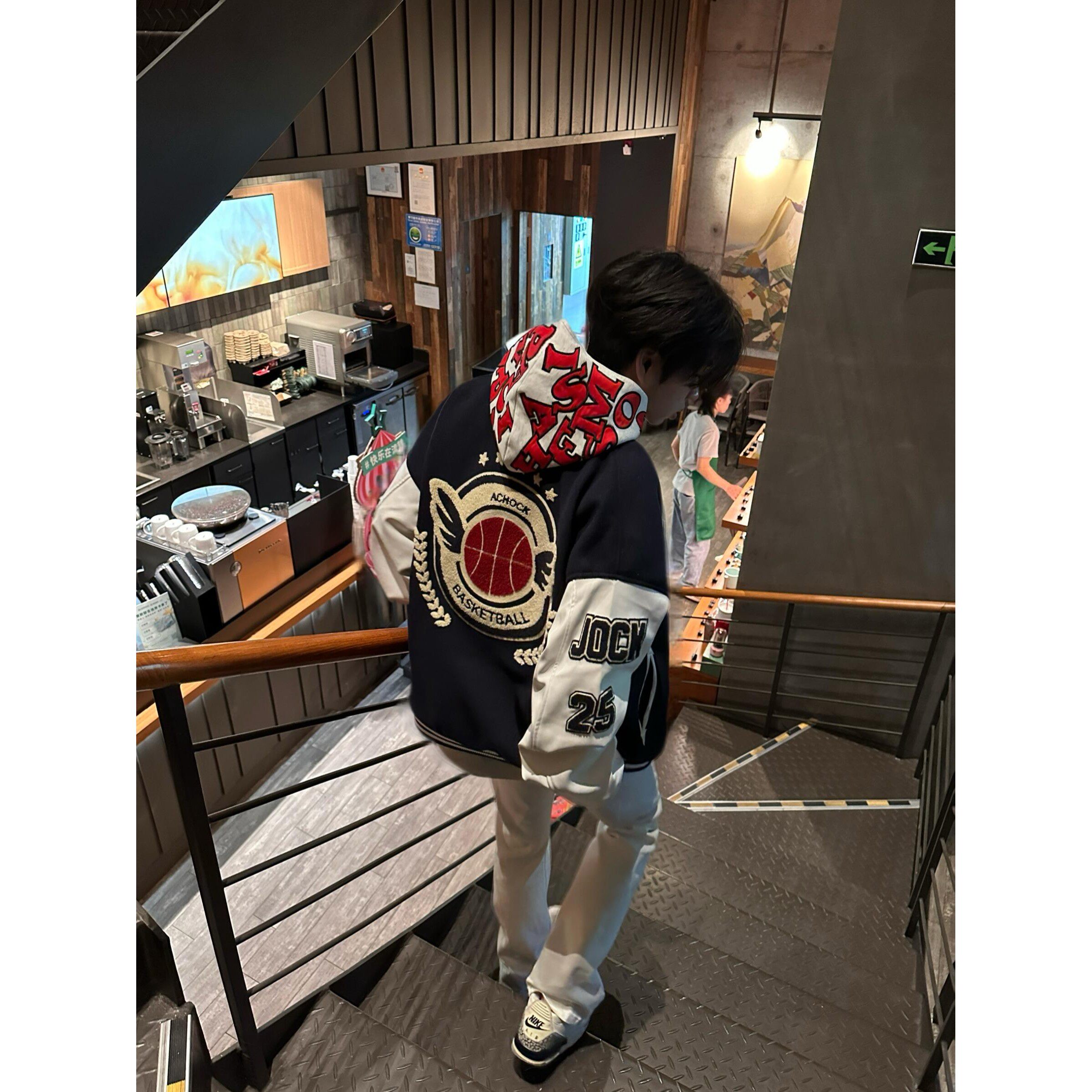 美式国潮拼接棒球服男秋冬季