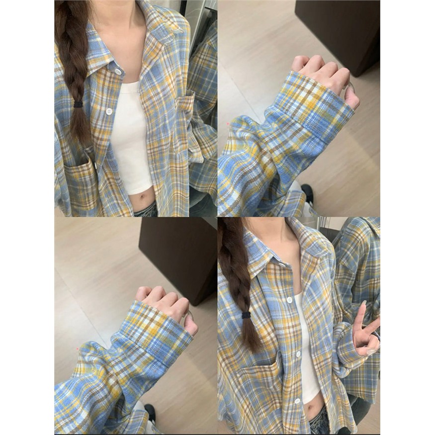 黄色格子衬衫外套女早秋