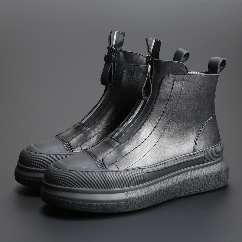 欧洲站男鞋秋冬新款男士真皮休闲潮流高帮鞋韩版加绒保暖工装靴子