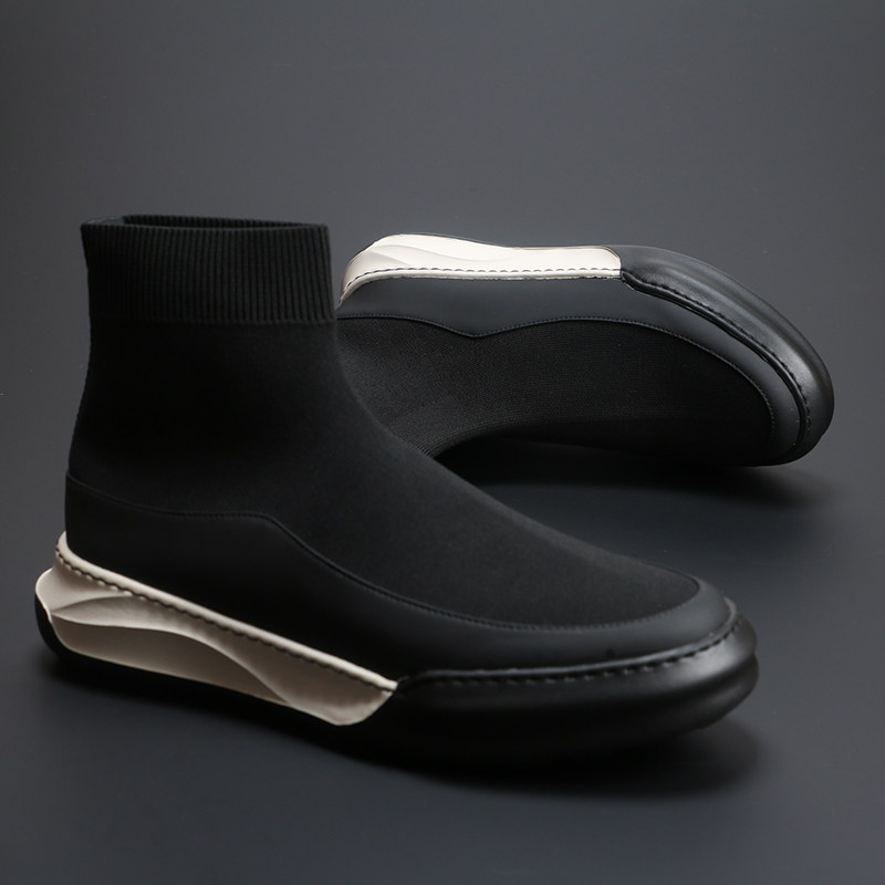 英伦潮流时尚高帮透气网布板鞋厚底增高休闲百搭轻质套脚袜子鞋子,流行男鞋,高帮鞋,淘宝优惠券,粉丝福利购,淘宝优惠卷