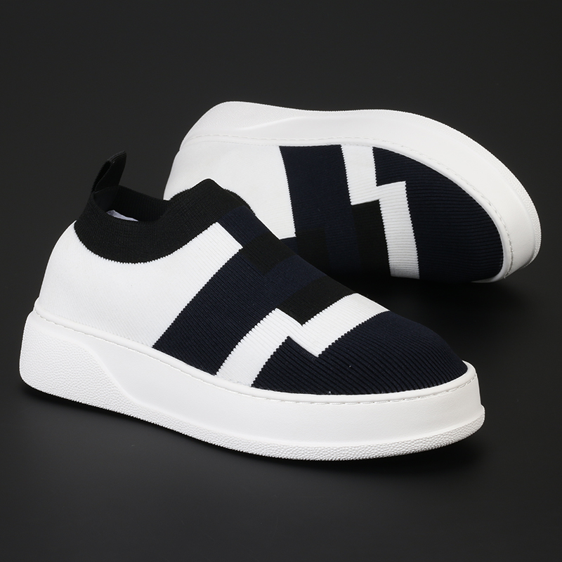 韩版潮流厚底增高一脚蹬网面板鞋子百搭透气飞织网布低帮拼色潮鞋