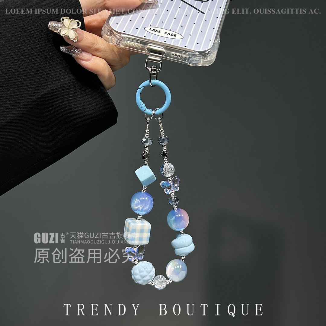 水晶串珠手机链轻奢高级感