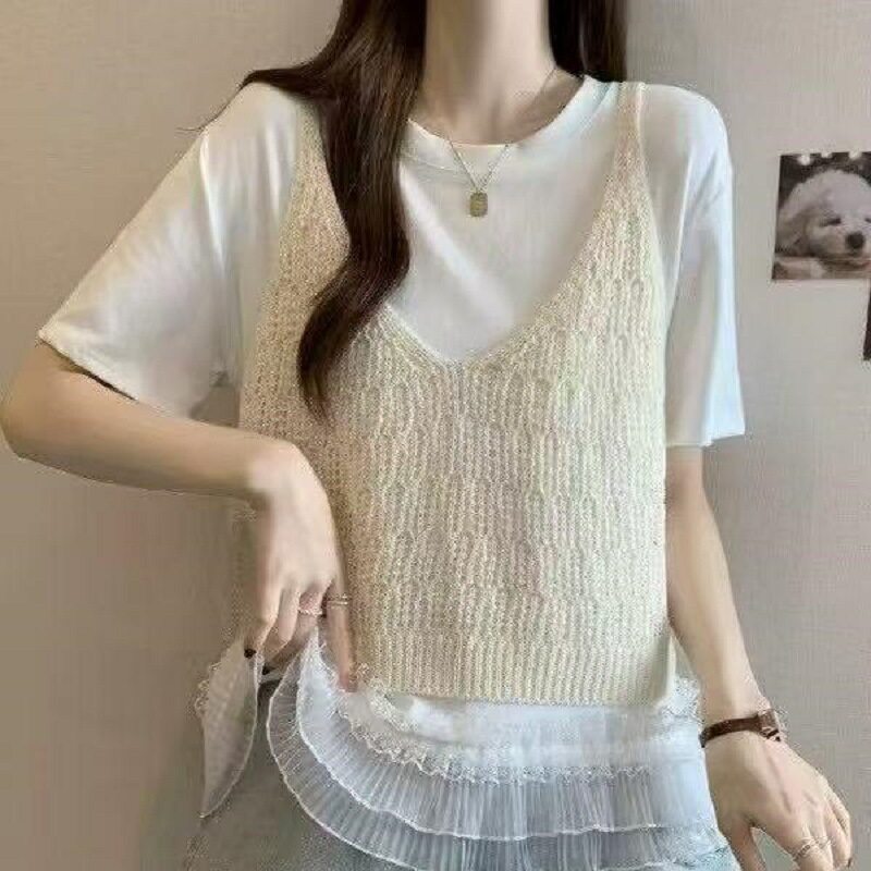 韩系氛围感镂空吊带针织夏季新款叠穿甜美小个子短款上衣V领背心
