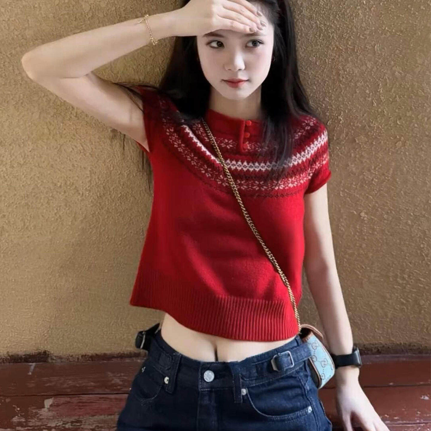 巨好看的红色费尔岛针织