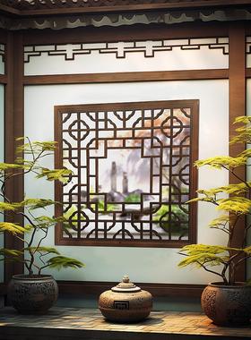 东阳木雕彷古门窗实木花格窗花格栅中式玄关隔断八角圆形格栅定制