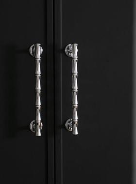 indoors竹节造型原创轻法式银色柜门把手衣柜门鞋柜抽屉黄铜拉手