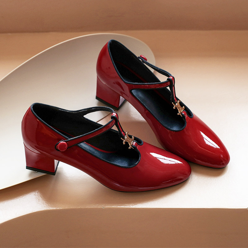 渃澄澄 法式复古凯旋门玛丽珍鞋中跟T型纯皮小皮鞋粗跟中古单鞋女,女鞋,玛丽珍鞋,淘宝优惠券,粉丝福利购,淘宝优惠卷