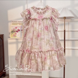 女童连衣裙夏装 海边洋气甜美碎花裙子中大童沙滩 2025新款 夏季