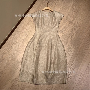 衣录流光溢彩亚麻细闪小飞袖显瘦收腰花苞连衣裙长裙一件代发