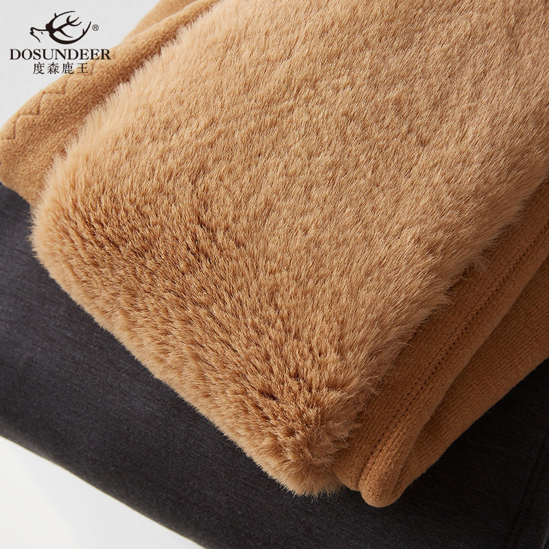 驼绒保暖裤度森鹿王新款秋冬加绒驼绒絮片棉裤男女护腰膝保暖秋裤