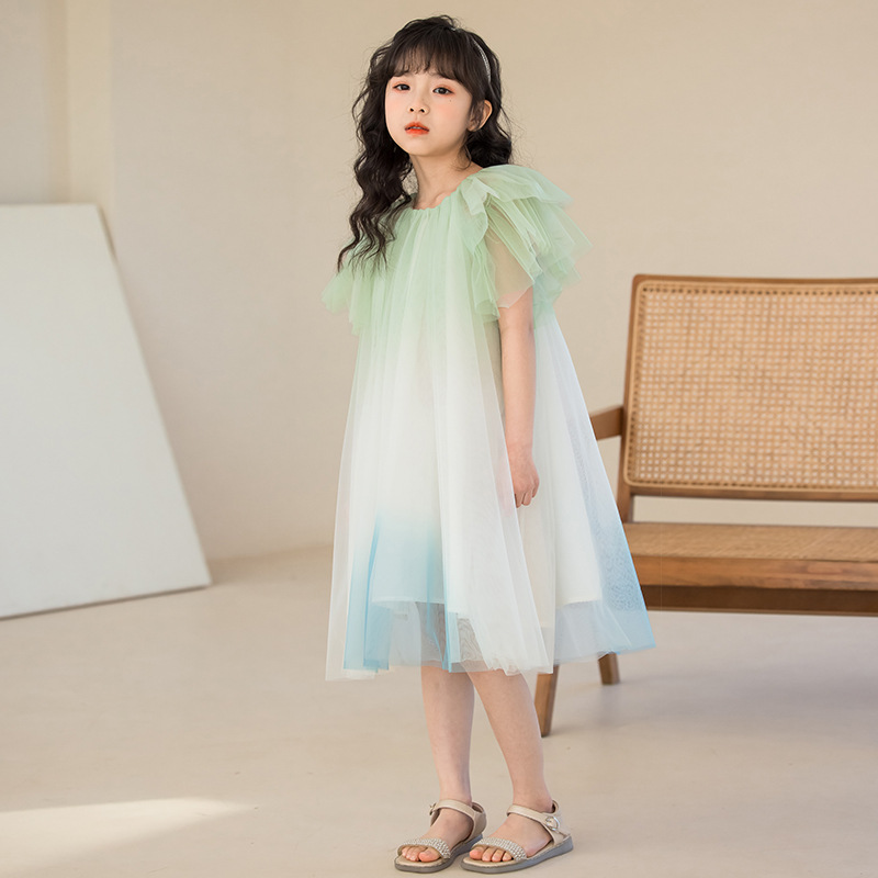 女童连衣裙夏装2025新款韩版水墨女中大童蓬蓬网纱公主裙礼服裙子