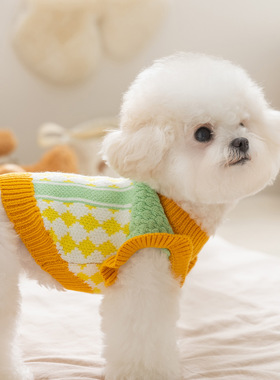 宠物衣服黄色菠萝针织撞色毛衣小型犬比熊泰迪两脚上衣狗狗衣服批