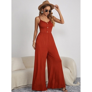 新款 宽松连衣裤 夏装 纯色休闲套头无袖 女 连体裤 2025亚马逊欧美女装