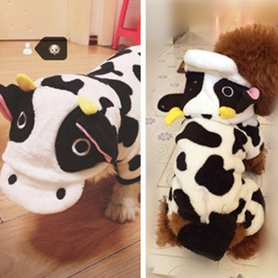 厂家一手狗狗衣服珊瑚绒奶牛变身装四脚装泰迪秋冬衣服宠物冬装