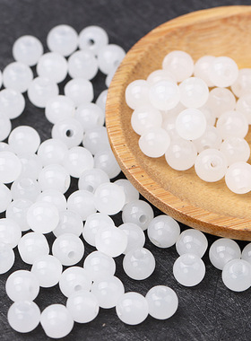 仿玉石白珠468 10mm白色圆珠DIY手链项链尾珠散珠子饰品隔珠配件