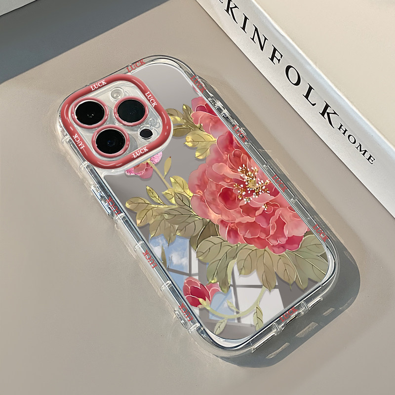 Pink Rose Flower Suitable for Huawei Mate80 Mirror Phone Case Pura90 Fresh Style Nova15 Flower Honor600 Makeup Cream Mirror Mate70 Touch-Up P50 Silicone 10/9/7 Female