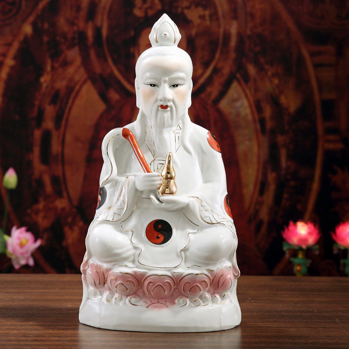 陶瓷高档五彩太上老君爷神像12-32寸家居佛像摆件