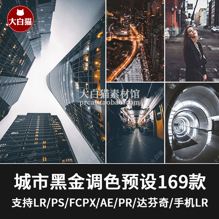 LR预设PS工业风城市黑金街拍人像夜景FCPX手机APP滤镜PR调色LUTs