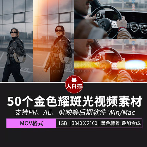 漏光转场特效AE视频素材 50个自然华丽金色耀斑pr光效素材