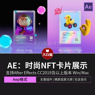 AE模板 NFT卡片收藏和数字艺术品展示项目介绍AE模板 3D立体时尚