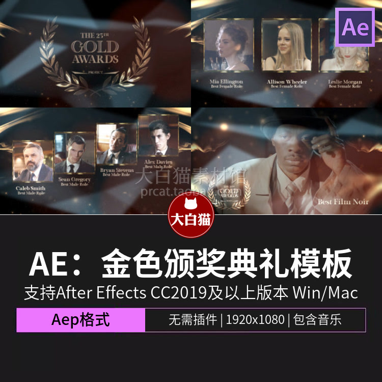 AE年会模板 大气隆重金色颁奖典礼漂浮粒子晚会视频包装ae模板