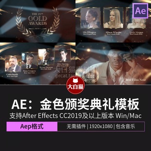 AE年会模板 大气隆重金色颁奖典礼漂浮粒子晚会视频包装ae模板