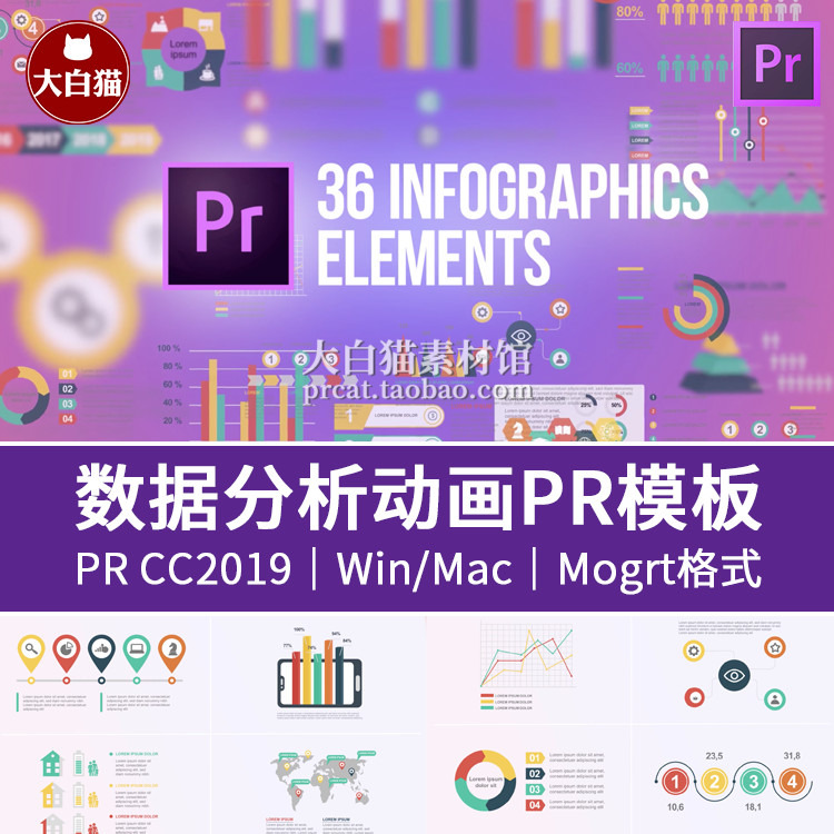 Pr数据分析视频模板 统计信息图表动画素材 年终总结答辩PR模板