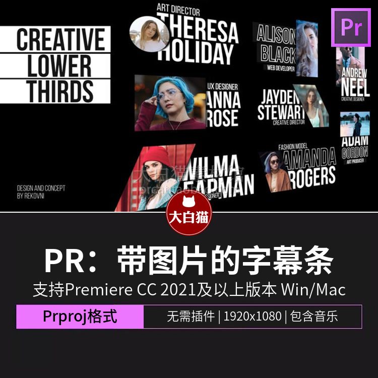 pr字幕条 带头像图片介绍的文字动画pr字幕模板