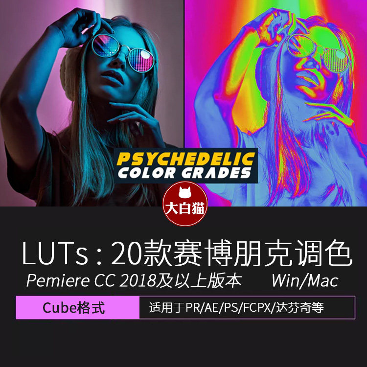 pr赛博朋克调色预设 20款红外热成像效果迷幻色彩调色预设luts