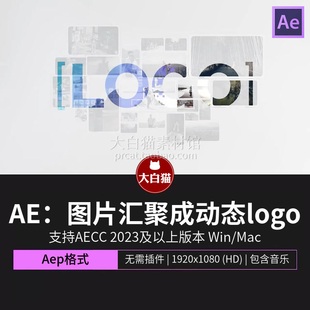 ae模版 美好回忆旅行婚礼25个图片汇聚成动态logo片头动画Ae模板