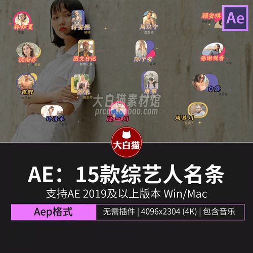 ae模版 照片标题文字动画排版综艺人名条贴纸字幕片头视频Ae模板