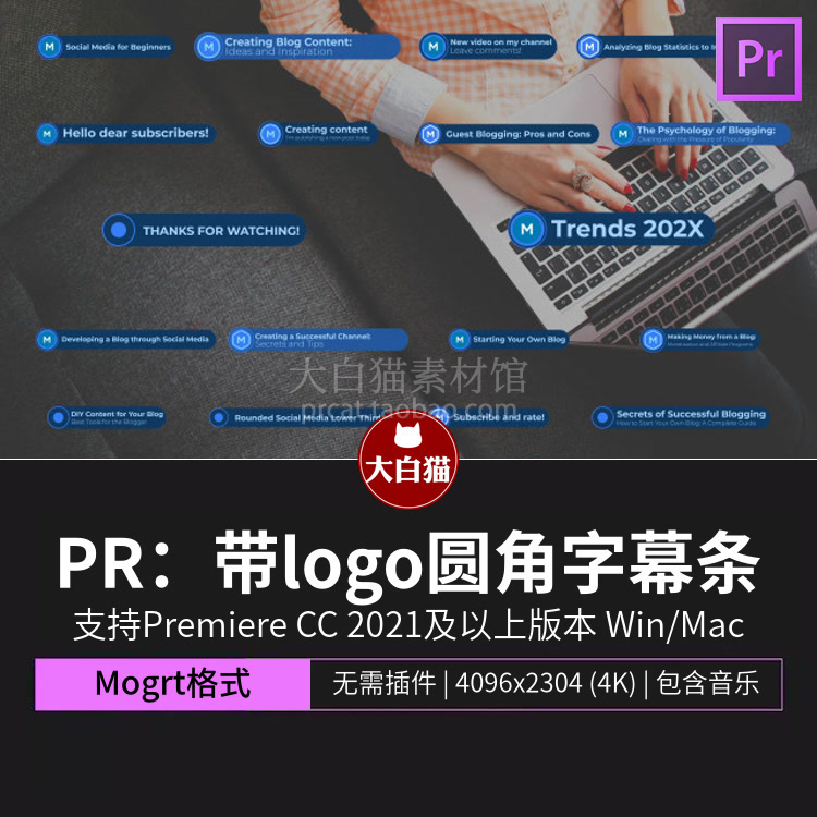 pr字幕模板10个带logo的简单介绍商务圆角字幕条premiere字幕模板