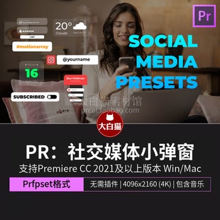 PR文字特效 磨砂质感社交媒体半透明界面手机UI弹窗画中画Pr预设