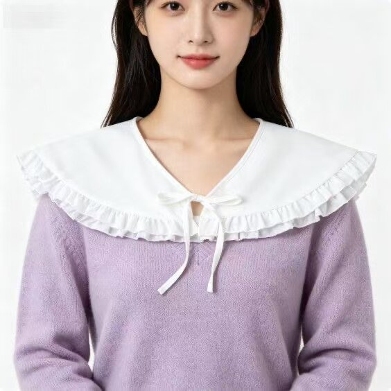 淑女风娃娃领假领子白色荷叶边系带装饰领百搭棉质花边披肩