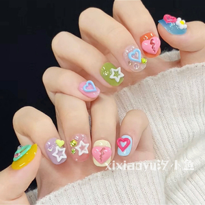 IU同款泰国塑料风实拍手工穿戴甲成品显白手捏立体造型美甲可爱