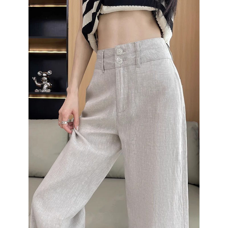 亚麻阔腿裤女春夏2025新款高腰显瘦宽松垂感薄款九分裤直筒休闲裤