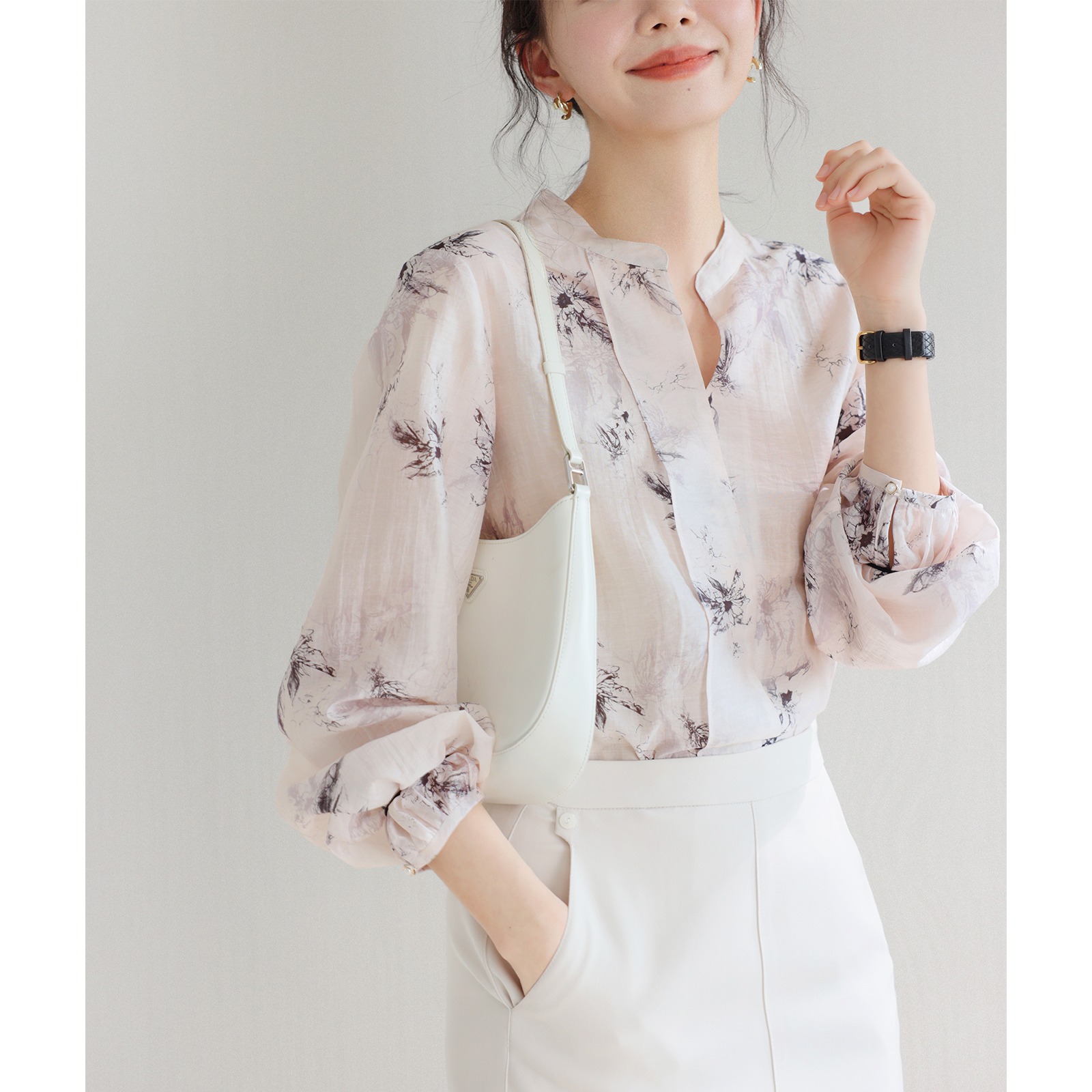天丝碎花衬衫女春秋2025新款设计感小众高端气质显瘦宽松长袖衬衣