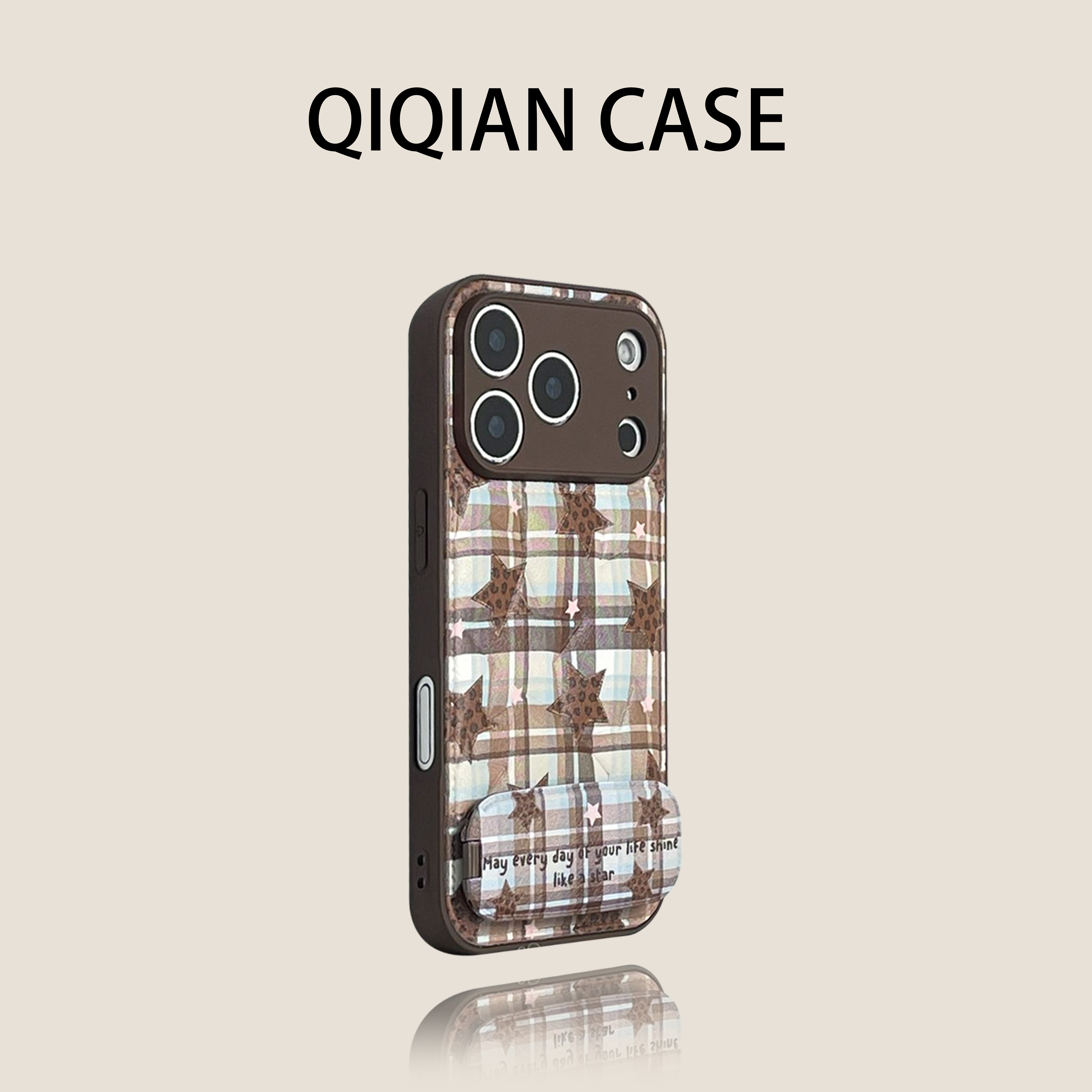 启乾 趣味星星皮质鼓包格子豹纹五角星iPhone17/16手机壳