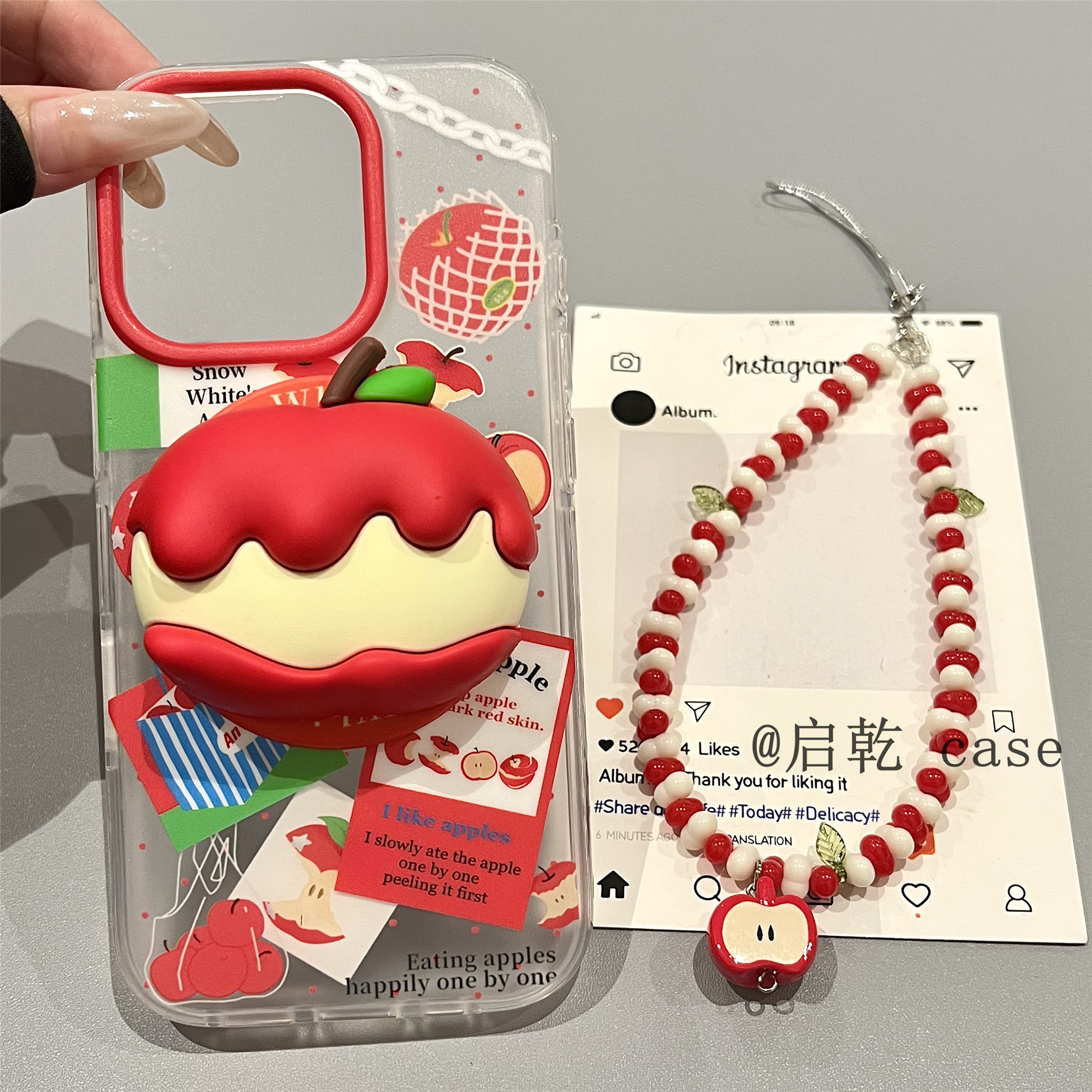 启乾 磁吸壳红色波点苹果带支架iPhone16/15手机壳适用苹果14/13promax双层硬壳链条挂绳少女心小众日韩新款
