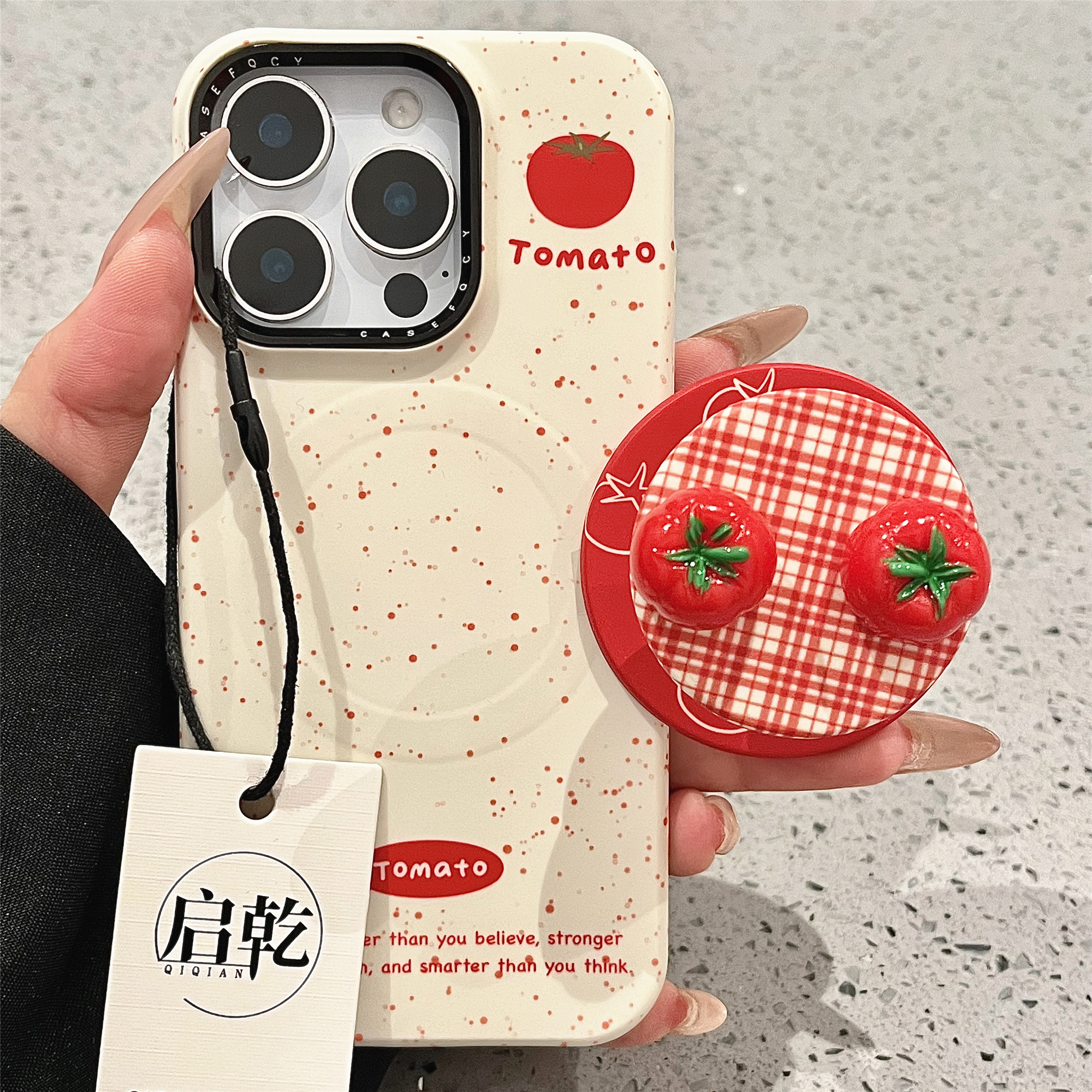 启乾 磁吸壳泼墨番茄带支架iPhone16/15手机壳适用苹果14/13promax菲林硬壳12少女心小众日韩简约ins风新款