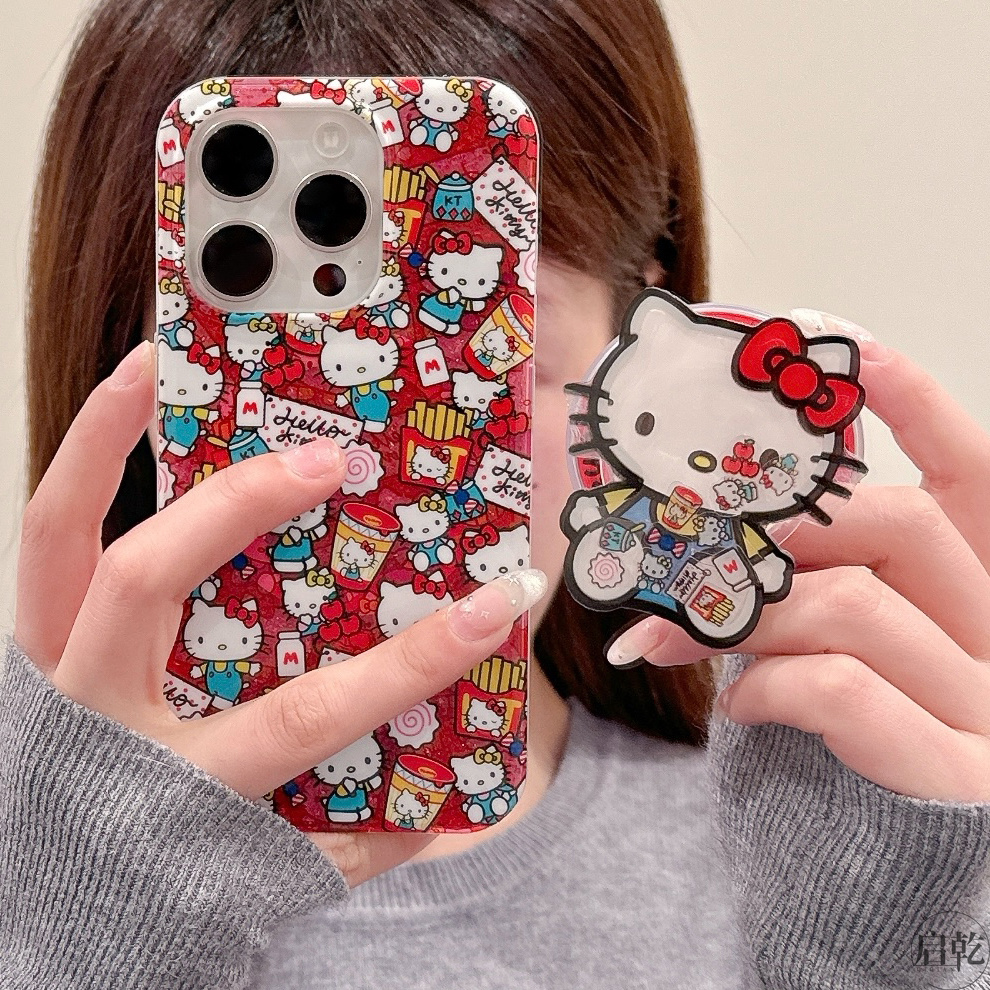 启乾 磁吸壳薯条凯蒂猫摇摇乐支架iPhone16/15手机壳适用苹果14/13promax双层硬壳少女心哈喽HelloKitty新款