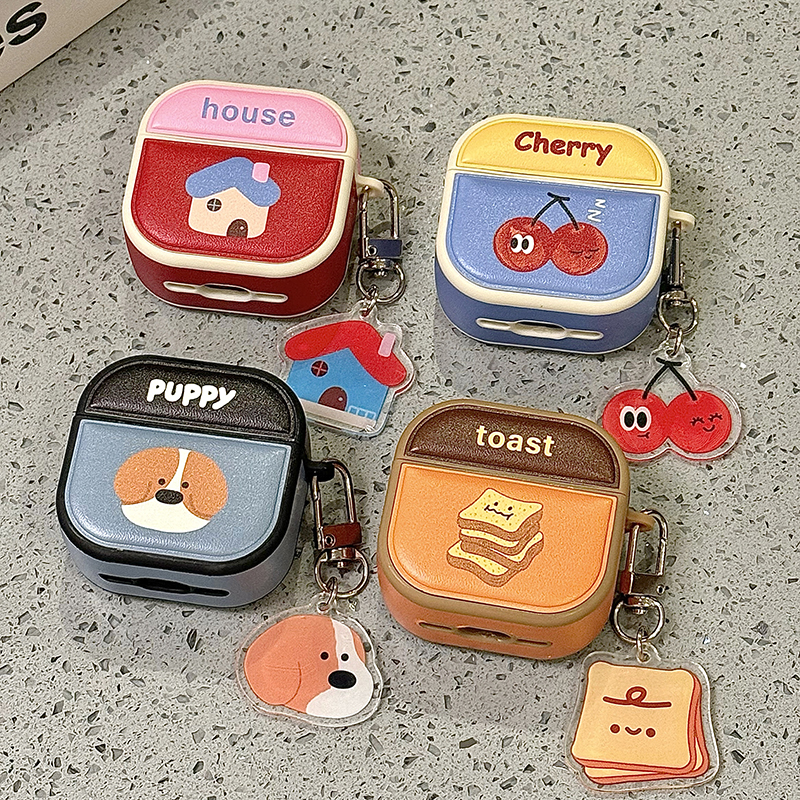 启乾 磁吸樱桃狗狗房子挂件Airpods4/3耳机保护壳套2pro二三代新款适用苹果无线蓝牙皮质软壳吐司可爱情侣ins