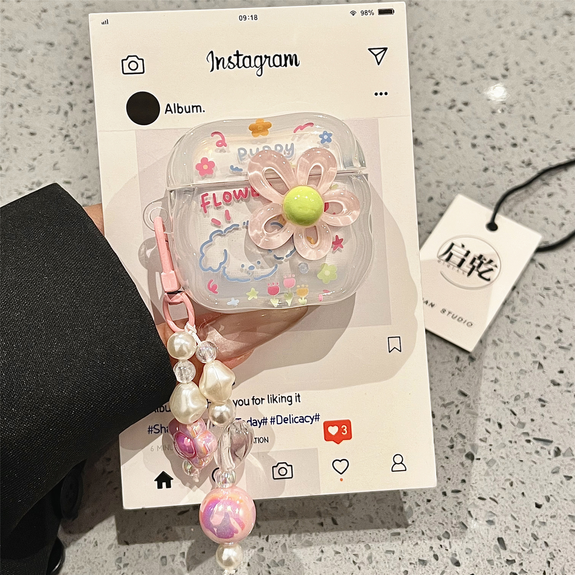启乾 立体花朵狗狗挂件Airpods4/3耳机保护壳套2pro二三代新款适用苹果无线蓝牙硅胶软壳少女心可爱卡通夏天