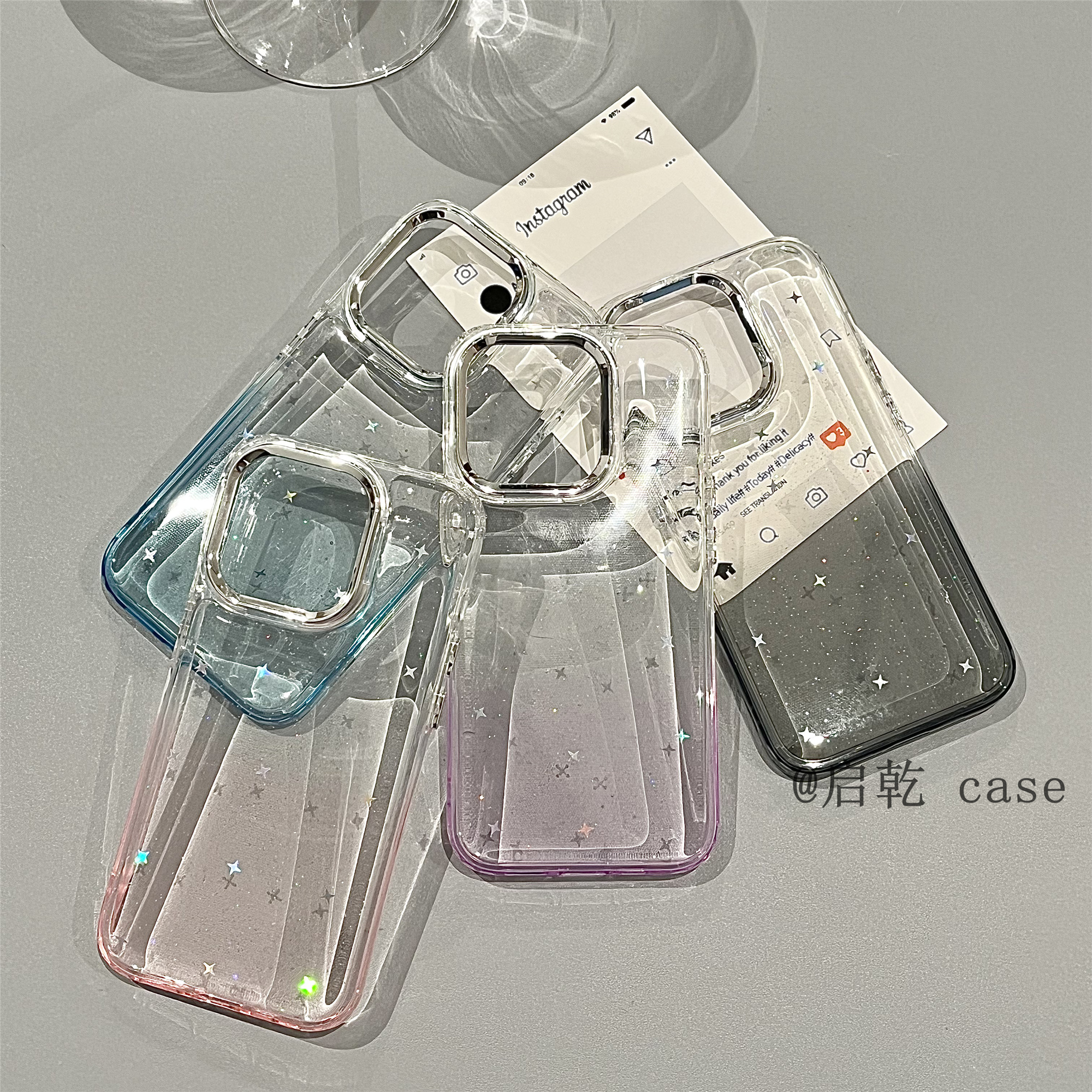 启乾 闪粉星星渐变晕染iPhone16/15手机壳适用苹果14/13promax透明软壳12/11高级感梦幻小众日韩新款女神气质