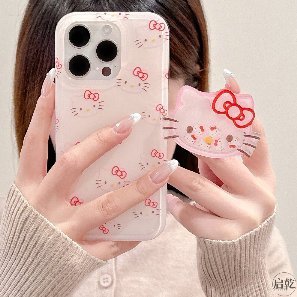 启乾 粉色线条凯蒂猫摇摇乐支架iPhone16/15手机壳适用苹果14/13promax双层硬壳12可爱哈喽HelloKitty新款女