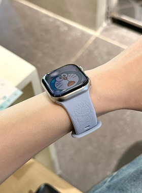启乾 适用iwatchs10/9苹果Applewatch7手表表带SE8哆啦A梦蓝色硅胶透气6运动5/4/3小众趣味可爱卡通新款ins风