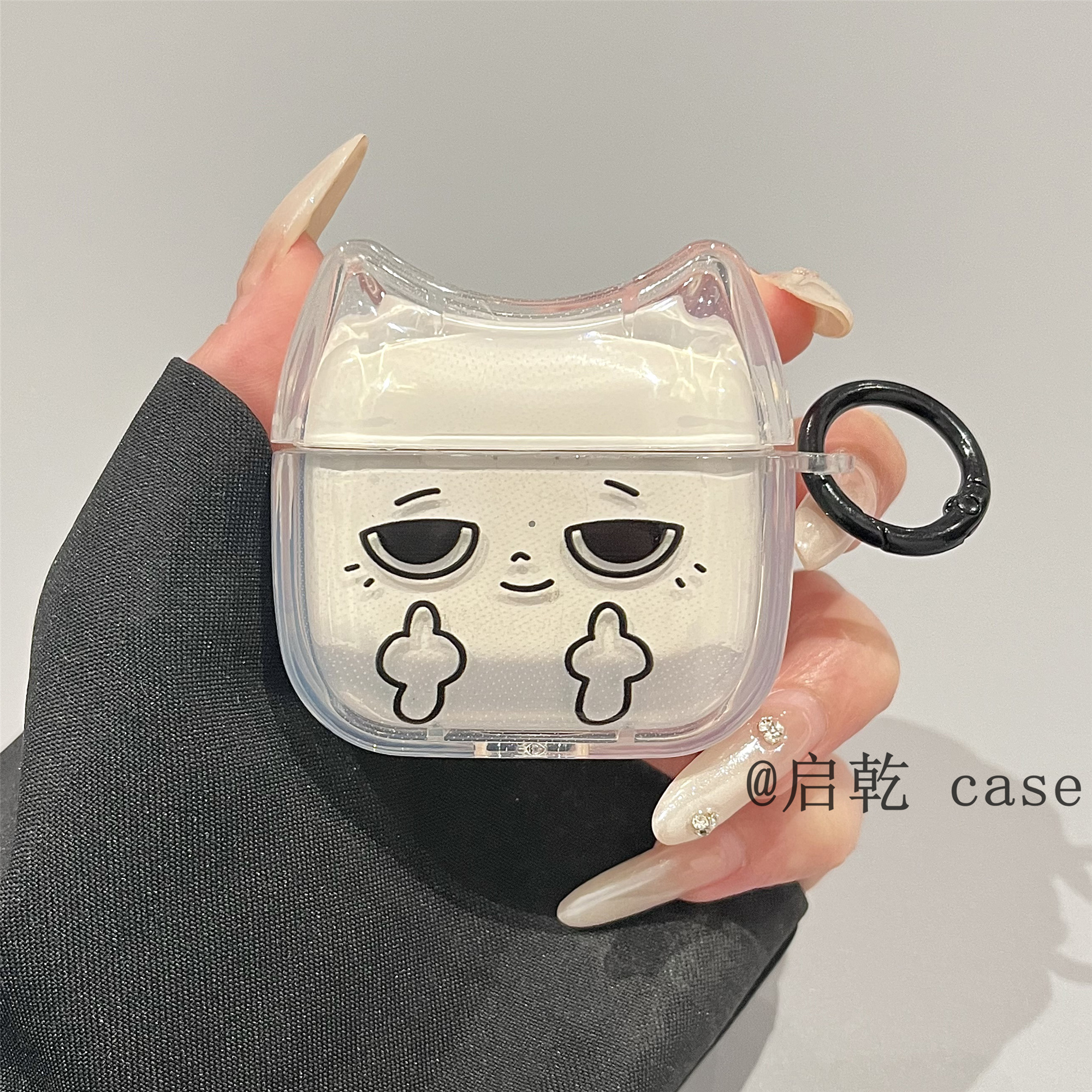 启乾 搞怪线条竖中指手势Airpods4/3耳机保护壳套2pro二三代新款适用苹果无线蓝牙透明软壳少女心可爱卡通