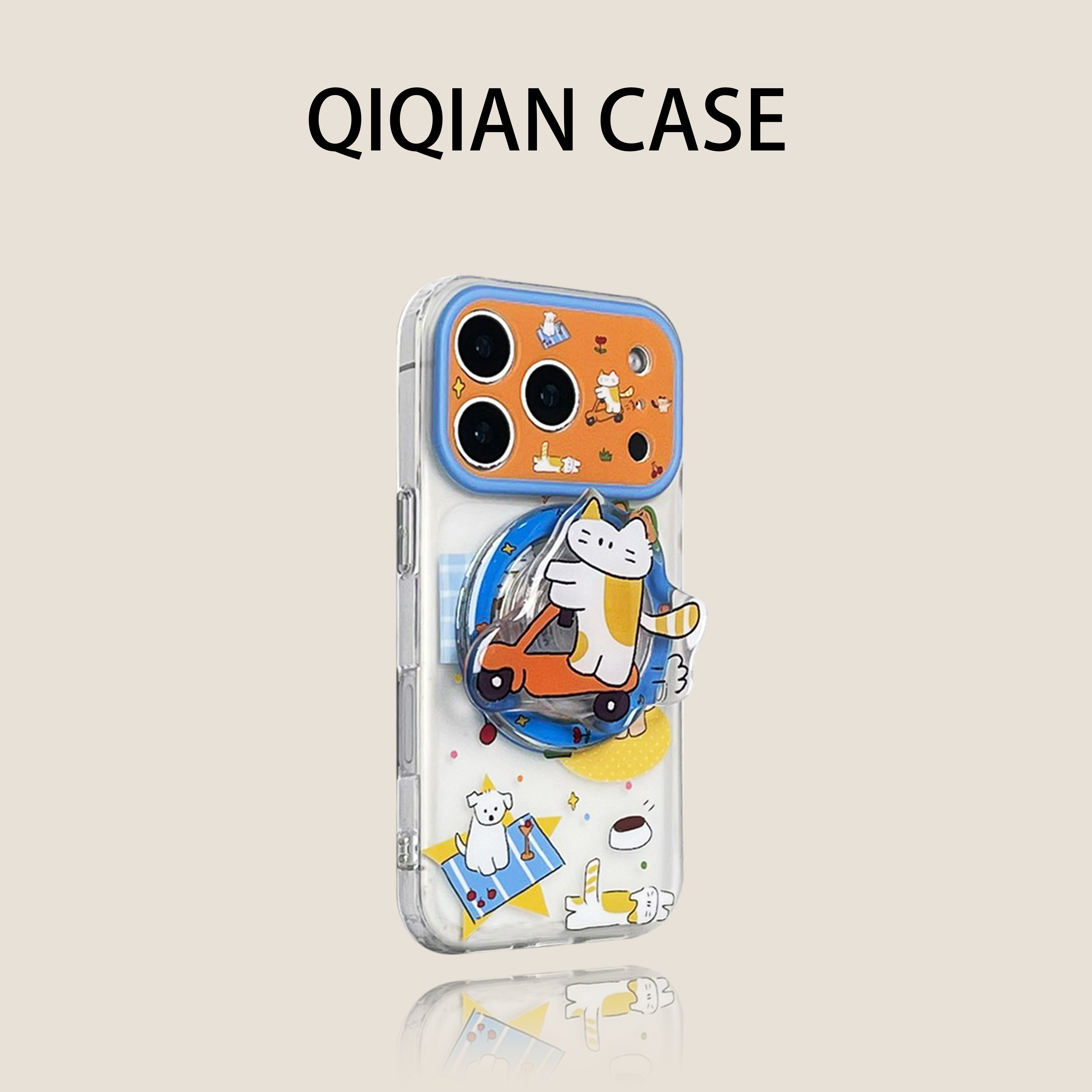 启乾 卡通新款磨砂彩色涂鸦滑板车小花猫带支架iPhone17/1