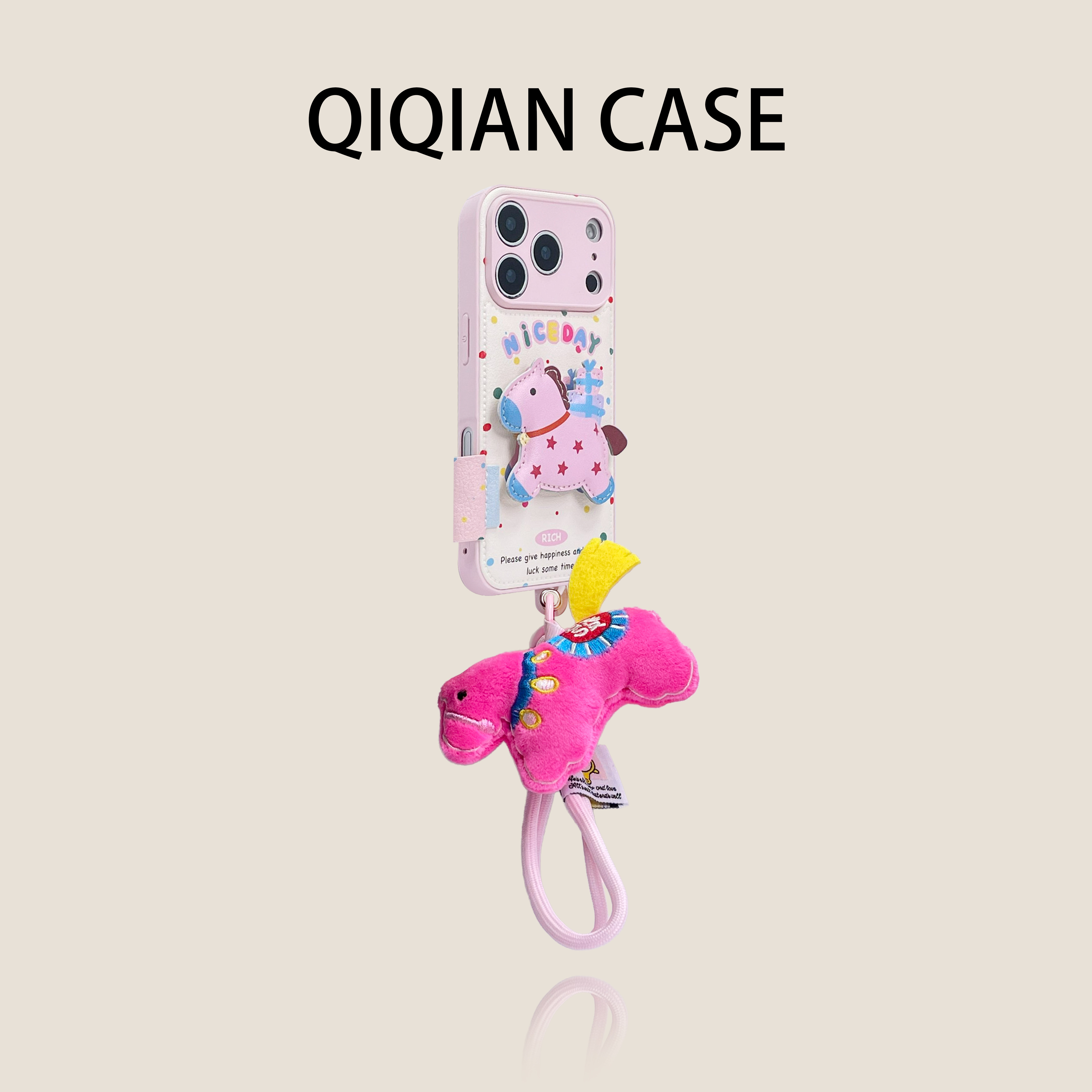 启乾 新年新款彩色波点涂鸦礼盒小马带支架腕带iPhone17/16手机壳适用苹果15/14promax皮质硬壳链条挂绳ins风,3C数码配件,手机保护套/壳,淘宝优惠券,粉丝福利购,淘宝优惠卷