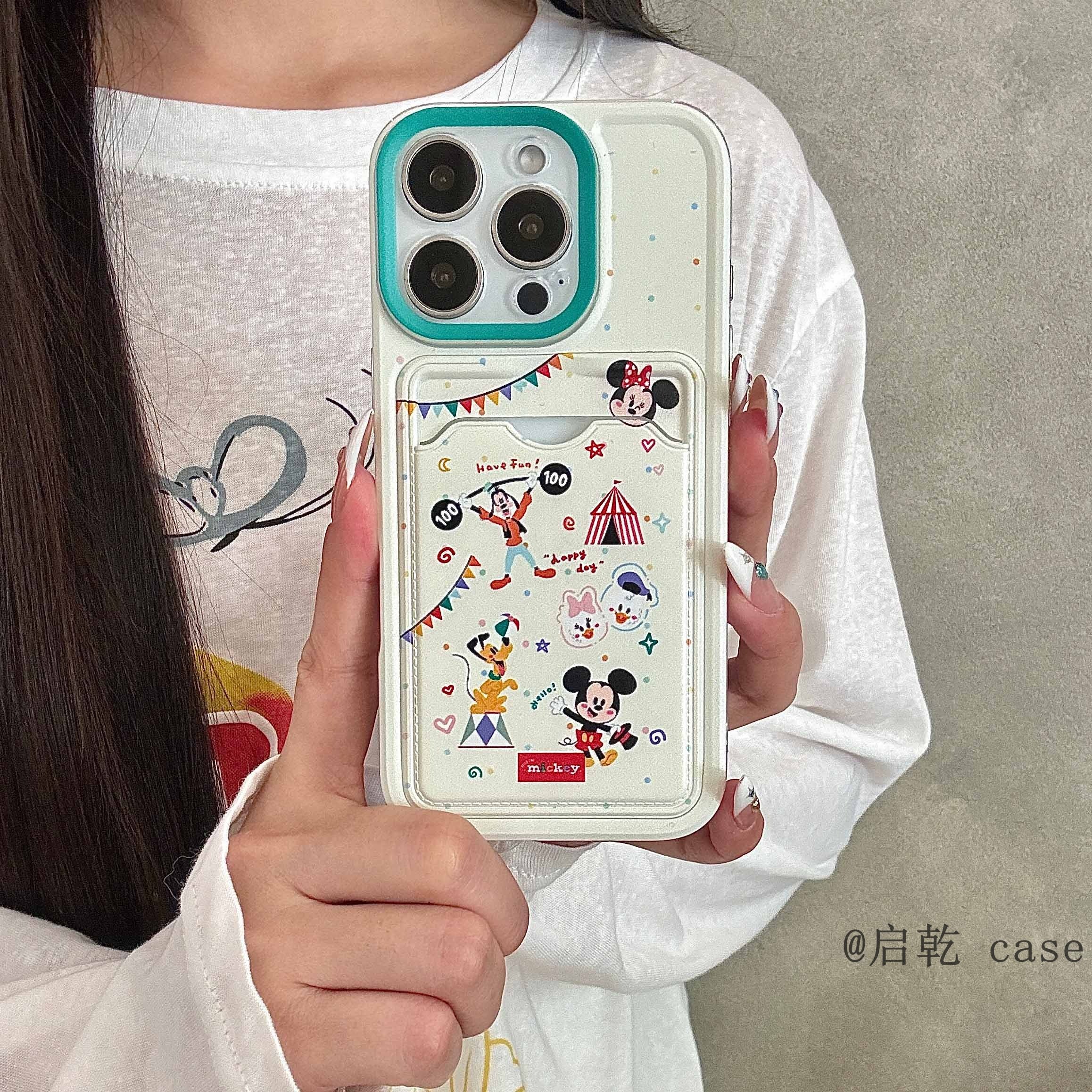 启乾 泼墨米奇米妮派对iPhone17/16手机壳适用苹果15/14promax软壳卡包卡套插卡可爱卡通少女心小众趣味新款